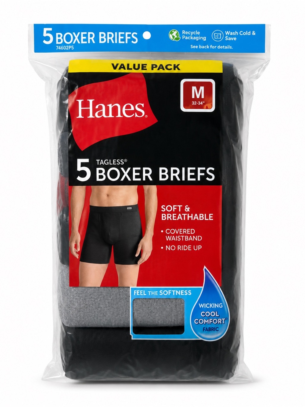 🩷. 1829. Hanes Men’s Tagless Boxer Briefs 5-Pack Size Medium 32-34 Value Pack